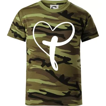 Jesus srdce - Dětské maskáčové triko - 122 cm/6 let ( Zelený maskáč )