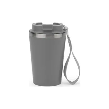 Termohrnek SPITZ. Cestovní hrnek z nerezové oceli (90 % recyklované) a vnější stěnou z PP, s matným povrchem 440 ml - Šedá