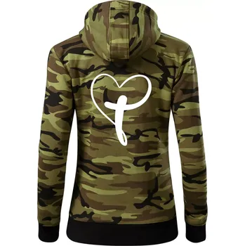 Dámská mikina Jesus srdce - Dámská mikina trendy zipper s kapucí - L ( Zelený maskáč )