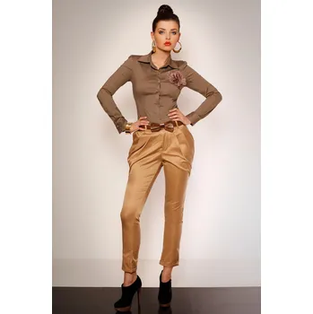 Dámské kalhoty 2623-1 Elegantní kalhoty s vlněním a kapsami + opasek Barva: Krémová, Velikost: L