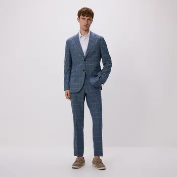 Reserved - Kostkované oblekové kalhoty - ocelově modrá - 8419H-95P - 8419H-95P-48