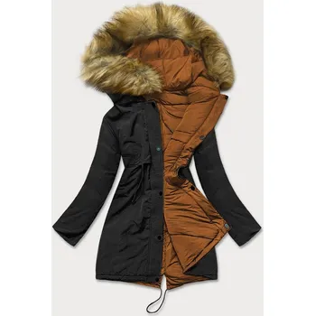 Dámská bunda Černo-karamelová oboustranná dámská zimní bunda (m-136) odstíny hnědé XXL (44)