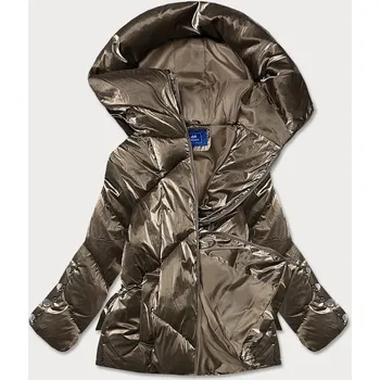 Tmavě zlatá metalická krátká dámská zimní bunda puffer (omdl-022) odstíny žluté XL (42)