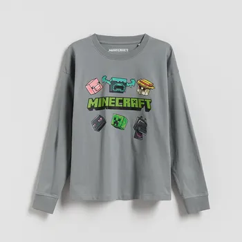 Dětská móda Reserved - Tričko Minecraft s&nbsp;dlouhými rukávy - tmavě šedá - 032FI-90X - 032FI-90X-128