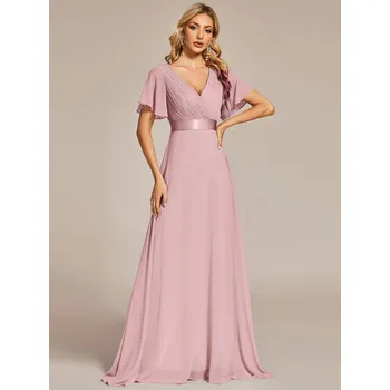 Dámské šaty Plesové a svatební šaty s výstřihem do V Barva: Pudrová, Velikost: 2XL