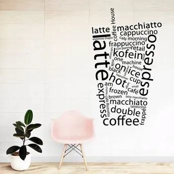 Samolepící dekorace Káva text - vinylová samolepka na zeď 80x48cm