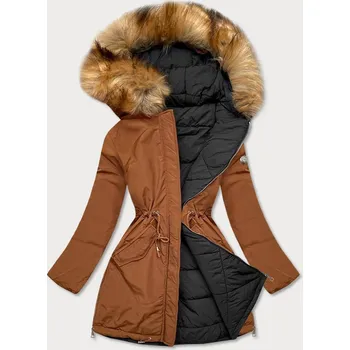 Karamelovo-černá oboustranná dámská zimní bunda (m-210a5) odstíny hnědé XL (42)
