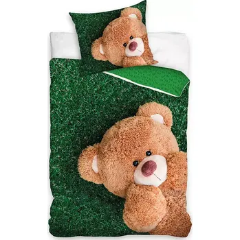 Povlečení Carbotex Plyšový medvídek pozorování obláčků 140 x 200, 70 x 90 cm zipový uzávěr