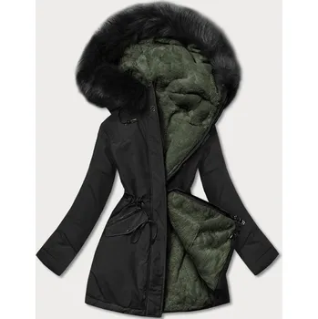 Černá/khaki teplá oboustranná dámská zimní bunda (w610) odstíny černé XXL (44)