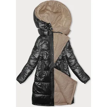 Černo-béžová hrubší oboustranná dámská zimní bunda (V768g) odstíny béžové XXL (44)