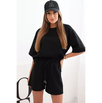 Dámská máslová souprava s halenkou s krátkým rukávem a šortkami s gumičkou černý UNI