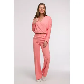 Dámské kalhoty B296 Široké kalhoty s předními švy - korálová barva EU M