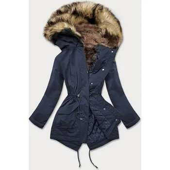 Tmavě modrá dámská prošívaná zimní bunda s kožešinou (m-137) odstíny modré XXL (44)