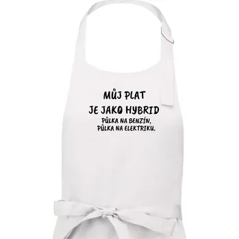 Kuchyňská zástěra Můj plat jako hybrid - Pánská zástěra na vaření - Univerzální velikost ( Bílá )