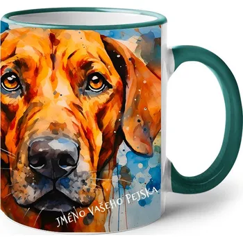 Keramický hrnek Rhodéský ridgeback, Barva Zelená, Velikost 330 ml, Canvas Keramický hrnek s barevným uchem Bezvatriko.cz 2591