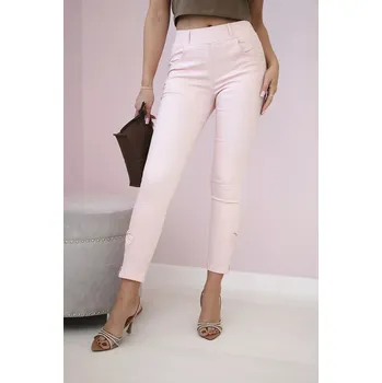 Kalhoty barevné džínové s mašlí pudrově růžové M