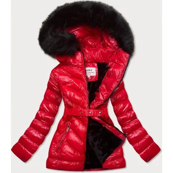 Červená lesklá zimní bunda s mechovitou kožešinovou podšívkou (w673) odstíny červené XL (42)