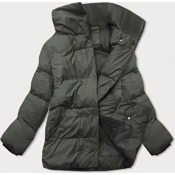 Krátká zimní bunda v army barvě s vysokým stojáčkem (5m729-136) odstíny zelené S (36)