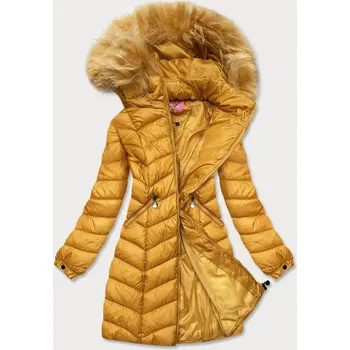 Žlutá dámská prošívaná bunda s kapucí (8916-c) odstíny žluté L (40)