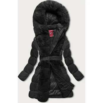 Černá dámská zimní bunda s kožešinou (2M-008) odstíny černé XL (42)