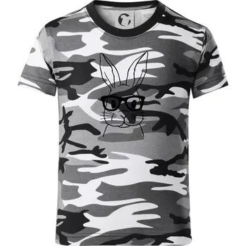 Chlapecké tričko Králík s brýlemi - Dětské maskáčové triko - 146 cm/10 let ( Šedý maskáč )