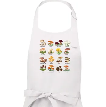 Kuchyňská zástěra Atlas hub - triko s houbami - Dámská zástěra na vaření - Univerzální velikost ( Bílá )