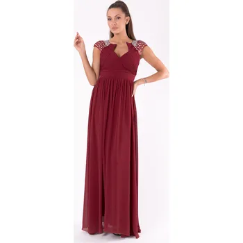 Dámské šaty Večerní šaty s holými zády a třpytivými kamínky plesové šaty Barva: Vínová, Velikost: L
