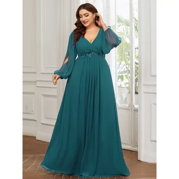 Dámské šaty Dlouhé šaty s obálkovým výstřihem a průstřihy na rukávech Barva: Tyrkysová, Velikost: 6XL