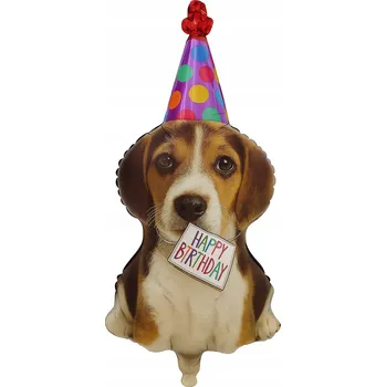 Balónek Fóliový balónek pes v párty čepici 37x71 cm.