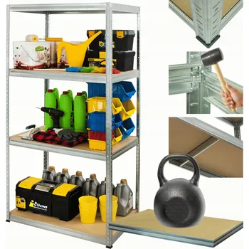 Dílenský regál Kovový regál do skladu, garáže pozink HELIOS 180x75x30cm, 4 police, nosnost 175 kg/police