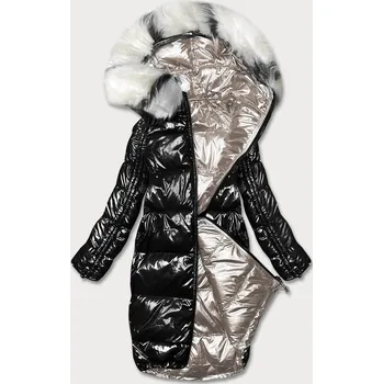 Černo-béžová oboustranná metalická zimní bunda (P21-7901-1+62) odstíny béžové M (38)