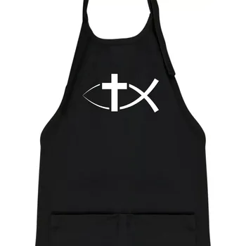 Kuchyňská zástěra Ježíšova ryba - Dětská zástěra na vaření - Univerzální velikost ( Černá )