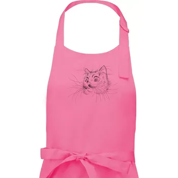 Kuchyňská zástěra Kočka ilustrace - Dámská zástěra na vaření - Univerzální velikost ( Růžová )