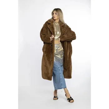 Dámský kabát Hnědý dámský plyšový oversize kabát Ann Gissy (AG1-J9172) odstíny hnědé L (40)