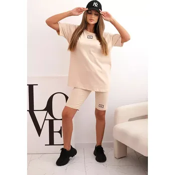 Dámský bavlněný komplet s krátkým rukávem a šortkami béžový UNI