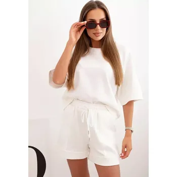 Dámská máslová souprava s halenkou s krátkým rukávem a šortkami s gumičkou ecru UNI