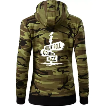 Dámská mikina Kytara rozcestník - Dámská mikina trendy zipper s kapucí - S ( Zelený maskáč )