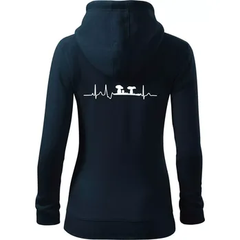 Dámská mikina EKG houbař - Dámská mikina trendy zipper s kapucí - S ( Námořní modrá (velmi tmavá - téměř černá) )