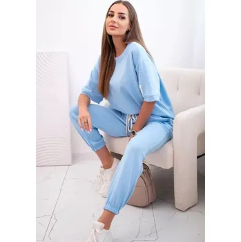 Dámský viskózový komplet s krátkým rukávem a nohavicemi modrý UNI