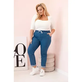 Dámské kalhoty Dámské bavlněné kalhoty Plus Size s elastickým pasem a zavazováním denim 4XL