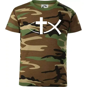 Chlapecké tričko Ježíšova ryba - Dětské maskáčové triko - 104-110cm / 3-4 roky ( Hnědý maskáč )