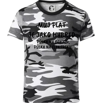 Můj plat jako hybrid - Dětské maskáčové triko - 104-110cm / 3-4 roky ( Šedý maskáč )