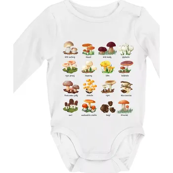 Kojenecký body Atlas hub - triko s houbami - Body kojenecké s dlouhým rukávem - Dlouhý r. do 3 měs ( Bílá )