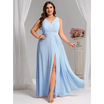 Dámské šaty Šaty pro družičky s výstřihem do V bez rukávů Barva: Modrá, Velikost: 5XL