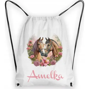 Školní Vak na Boty Batoh na Tělocvik do Školky Kůň Koně + JMÉNO #10
