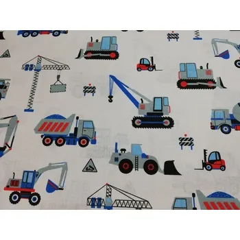 Bavlněná česká látka šíře 160cm - Stavební stroje modré (50cm)