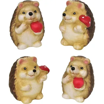 Ježci s jablíčkem a houbičkou keramický 4 ks set, 9 cm