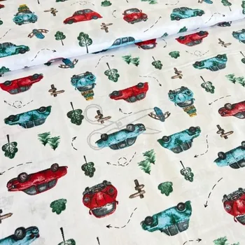 Bavlněná česká látka šíře 160cm - Auta, stromy (50cm)