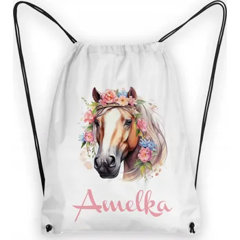 Školní Vak na Boty Batoh na Tělocvik Do Školky Kůň Koně + JMÉNO #3