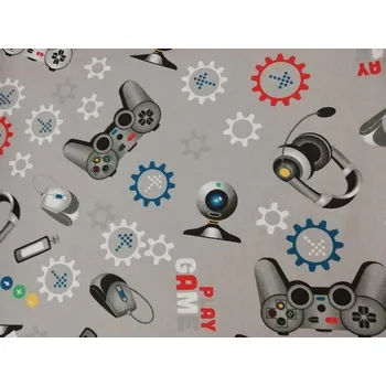 Bavlněná česká látka šíře 160cm - Herní zařízení na šedé (50cm)